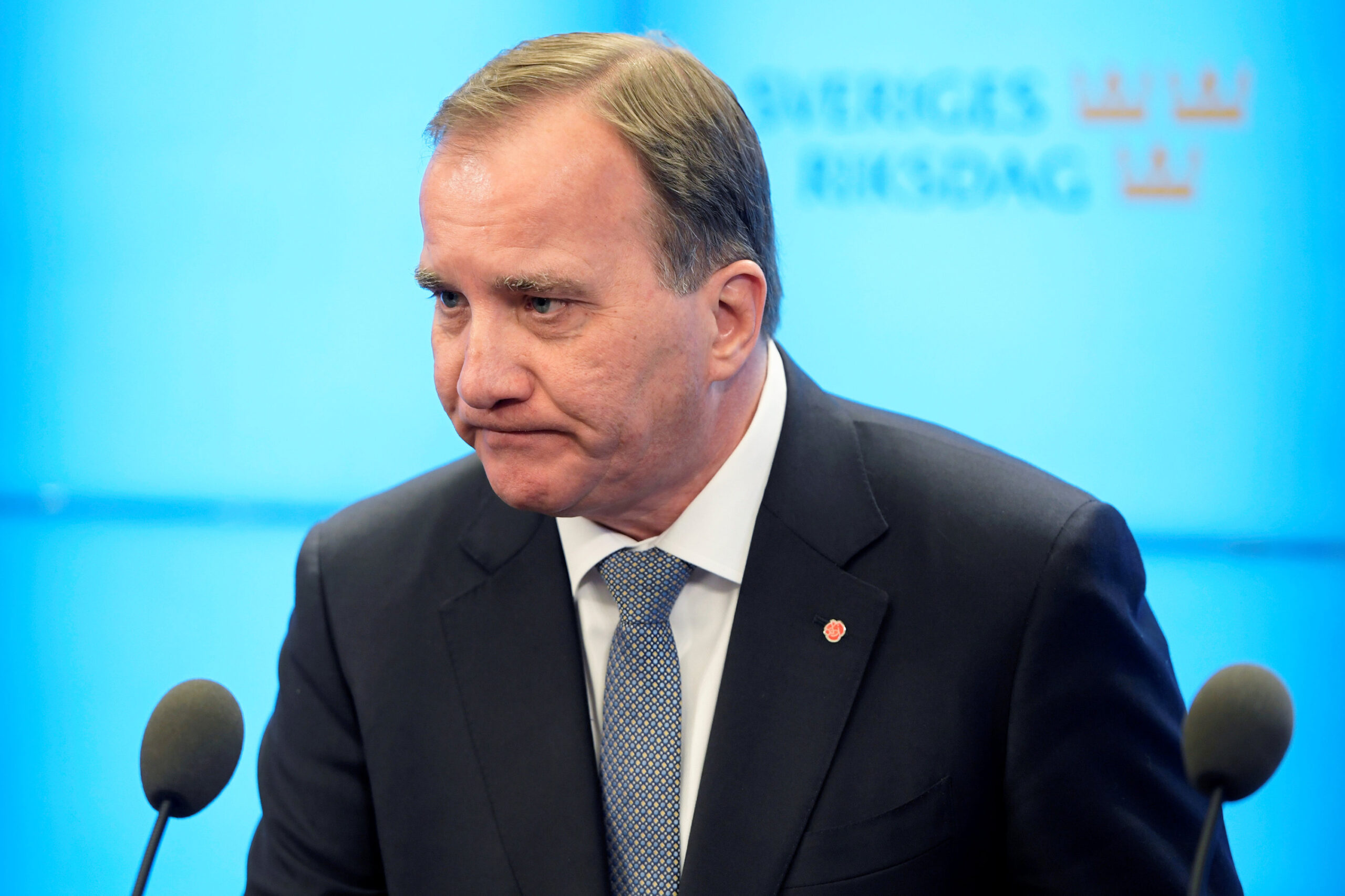 Swedish Prime Minister Stefan Lofven speaks to the press, after he was ousted in no-confidence vote, in Stockholm, Sweden September 25, 2018.  TT News Agency/Anders Wiklund via REUTERS      ATTENTION EDITORS - THIS IMAGE WAS PROVIDED BY A THIRD PARTY. SWEDEN OUT. NO COMMERCIAL OR EDITORIAL SALES IN SWEDEN.