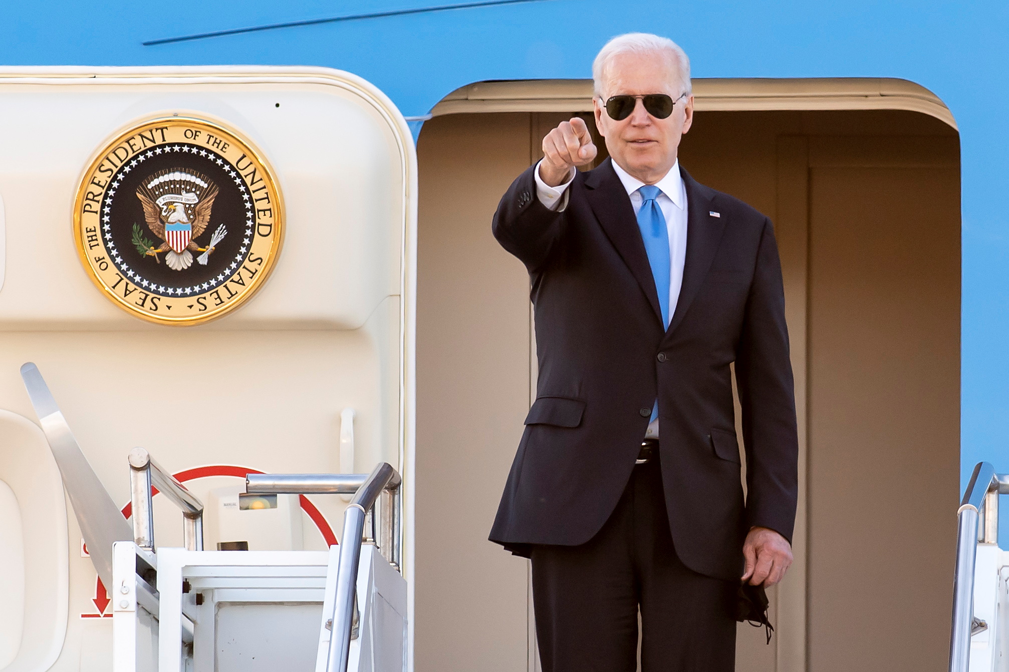 U.S. President Joe Biden is about to board Air Force One Boeing 747 airplane after the US - Russia summit with Russian President Vladimir Putin, on Geneva Airport Cointrin, Switzerland, June 16, 2021. Martial Trezzini/Pool via REUTERS/Files