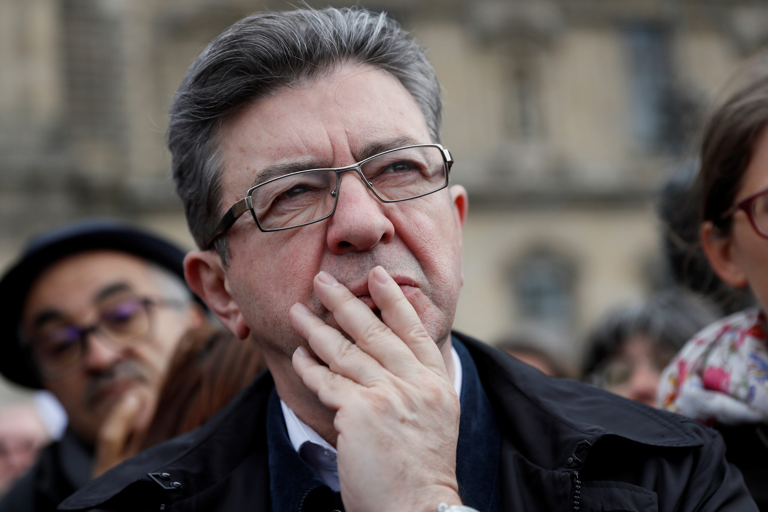 Former French presidential election candidate for the far-left coalition La France insoumise Jean-Luc Melenchon takes part in a tribute ceremony to  Brahim Bouarram, a Moroccan who drowned in 1995 when right-wing extremists threw him from a bridge after a National Front rally, during a ceremony a tribute ceremony on the banks of the Seine River in Paris, France, on May 1, 2017 / AFP PHOTO / Thomas SAMSON