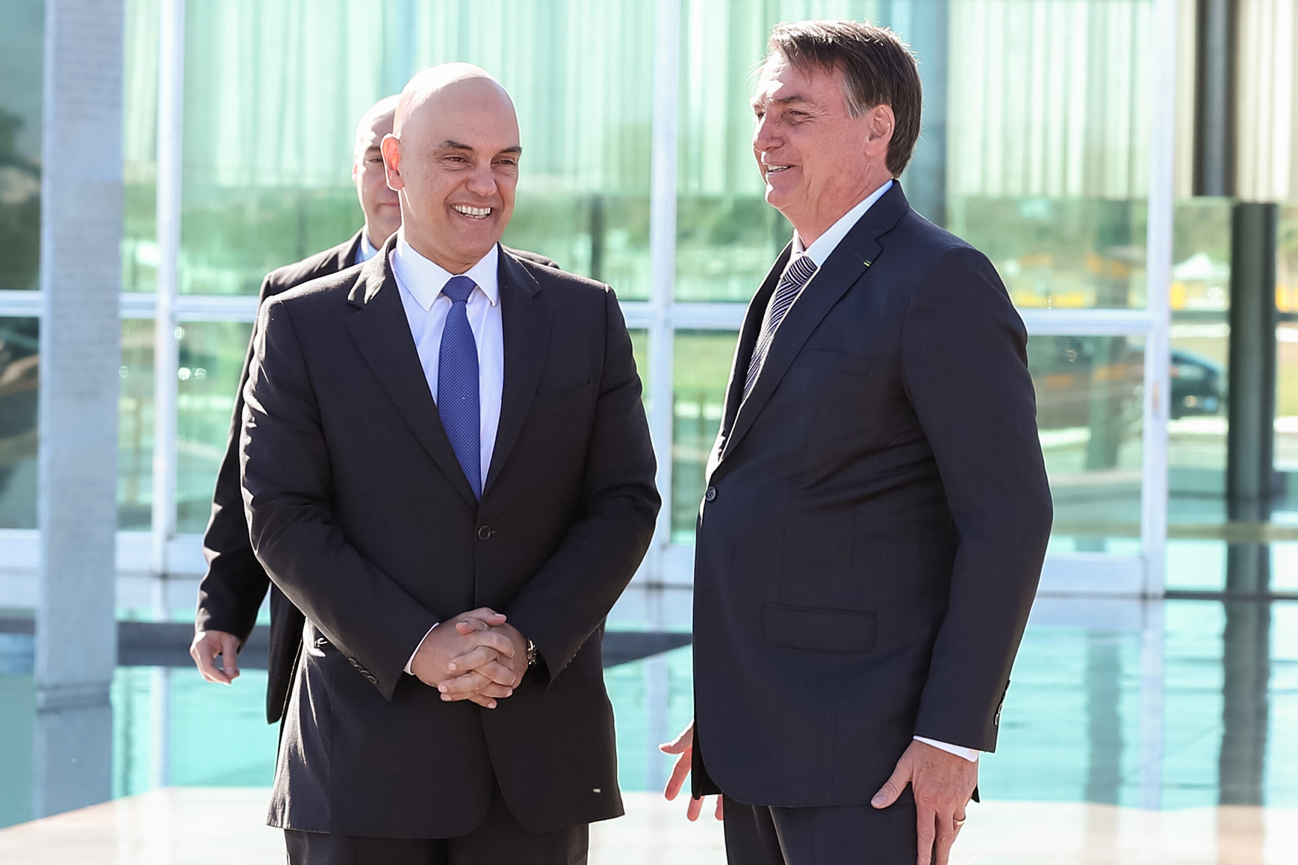 (Brasília - DF, 07/08/2019) Encontro com Deputado Rodrigo Maia, Presidente da Câmara dos Deputados; Alexandre de Moraes, Ministro do Supremo Tribunal Federal; e Deputado Fábio Faria (PSD-RN). 
Foto: Marcos Corrêa/PR